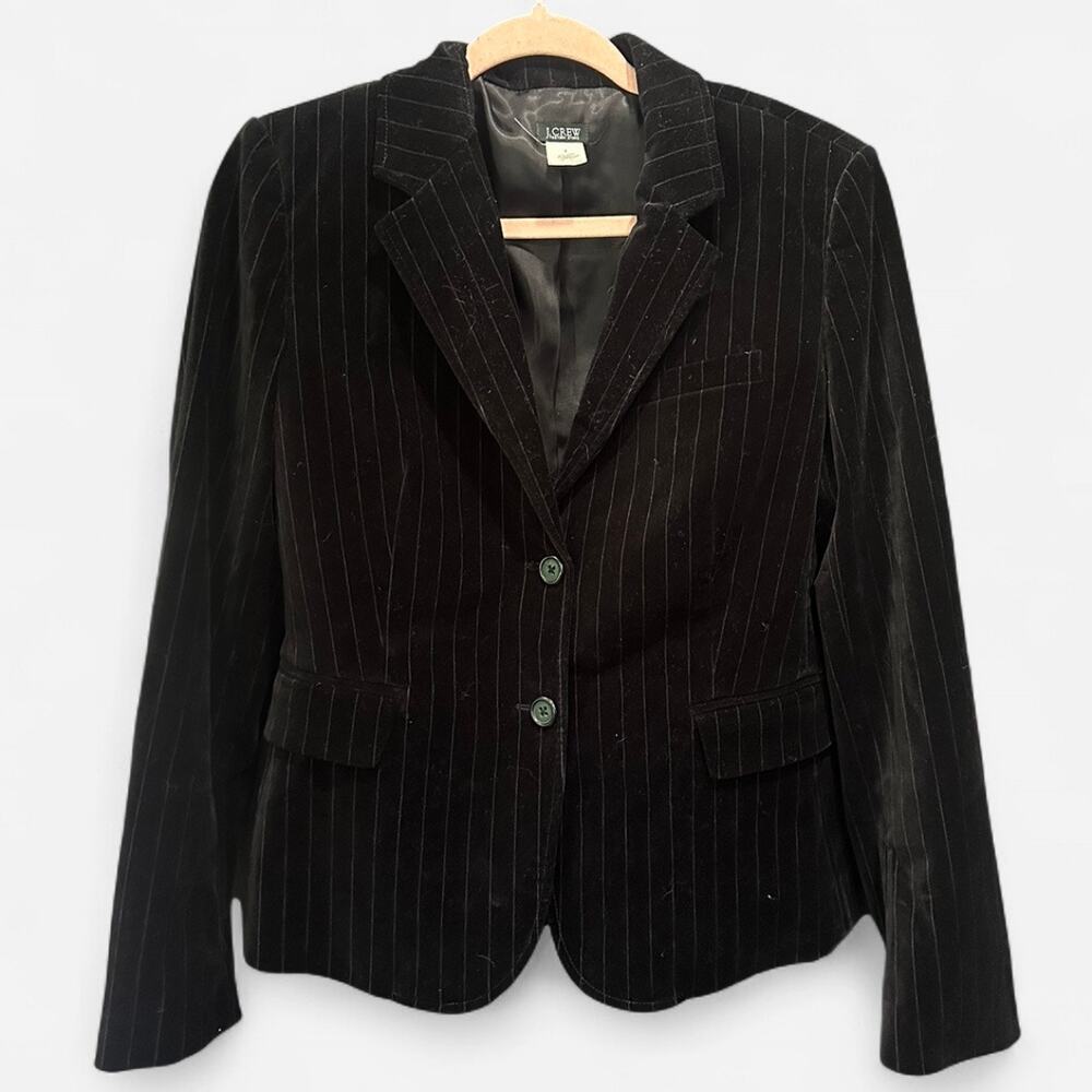 Y2K J.Crew Black Pinstripe Velvet Blazer Dark Academia Office Siren Size 8 - Picture 5 of 11